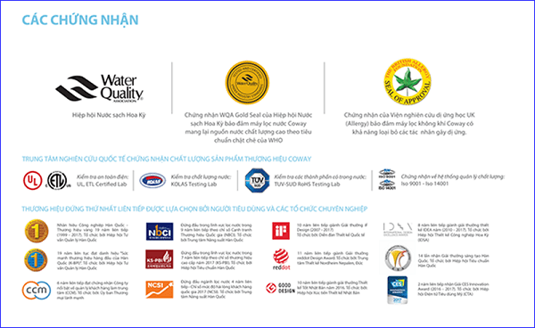 chung nhan coway may loc khong khi may loc nuoc