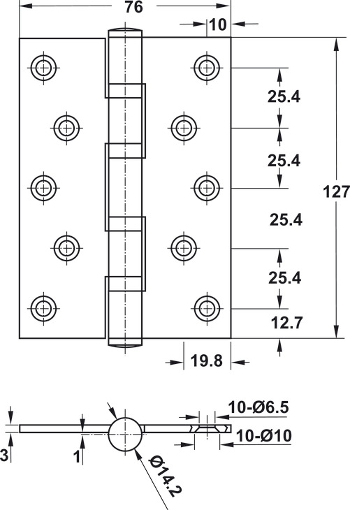 Kích thước sản phẩm | Bản lề lá 4 vòng bi 127x76x3mm 66kg Inox 304 màu đồng bóng Hafele 489.05.028 Kích thước sản phẩm | Bản lề lá 4 vòng bi 127x76x3mm 66kg Inox 304 màu đồng bóng Hafele 489.05.028