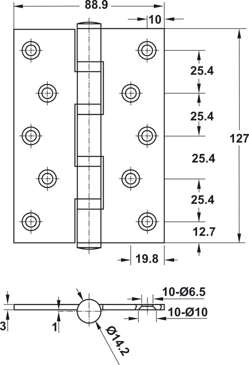 Kích thước sản phẩm | Bản lề lá 4 vòng bi 127x89x3mm 66kg Inox 304 màu đồng bóng Hafele 489.05.026 Kích thước sản phẩm | Bản lề lá 4 vòng bi 127x89x3mm 66kg Inox 304 màu đồng bóng Hafele 489.05.026
