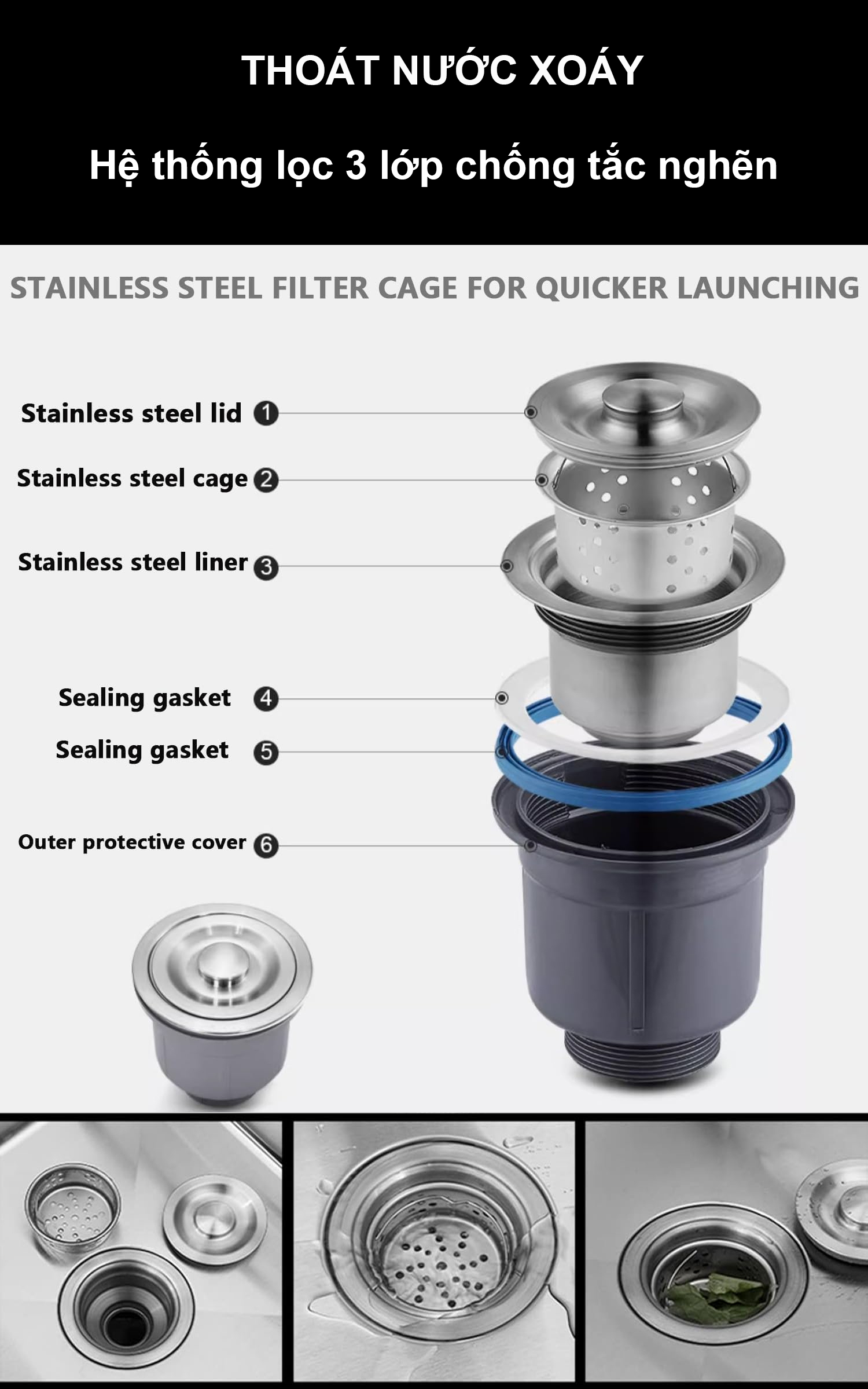 Thiết kế tối ưu đa lớp, khả năng lọc triệt để, giữ lại toàn bộ cặn bẩn và thoát hết nước, chống tắc nghẽn Thiết kế tối ưu đa lớp, khả năng lọc triệt để, giữ lại toàn bộ cặn bẩn và thoát hết nước, chống tắc nghẽn