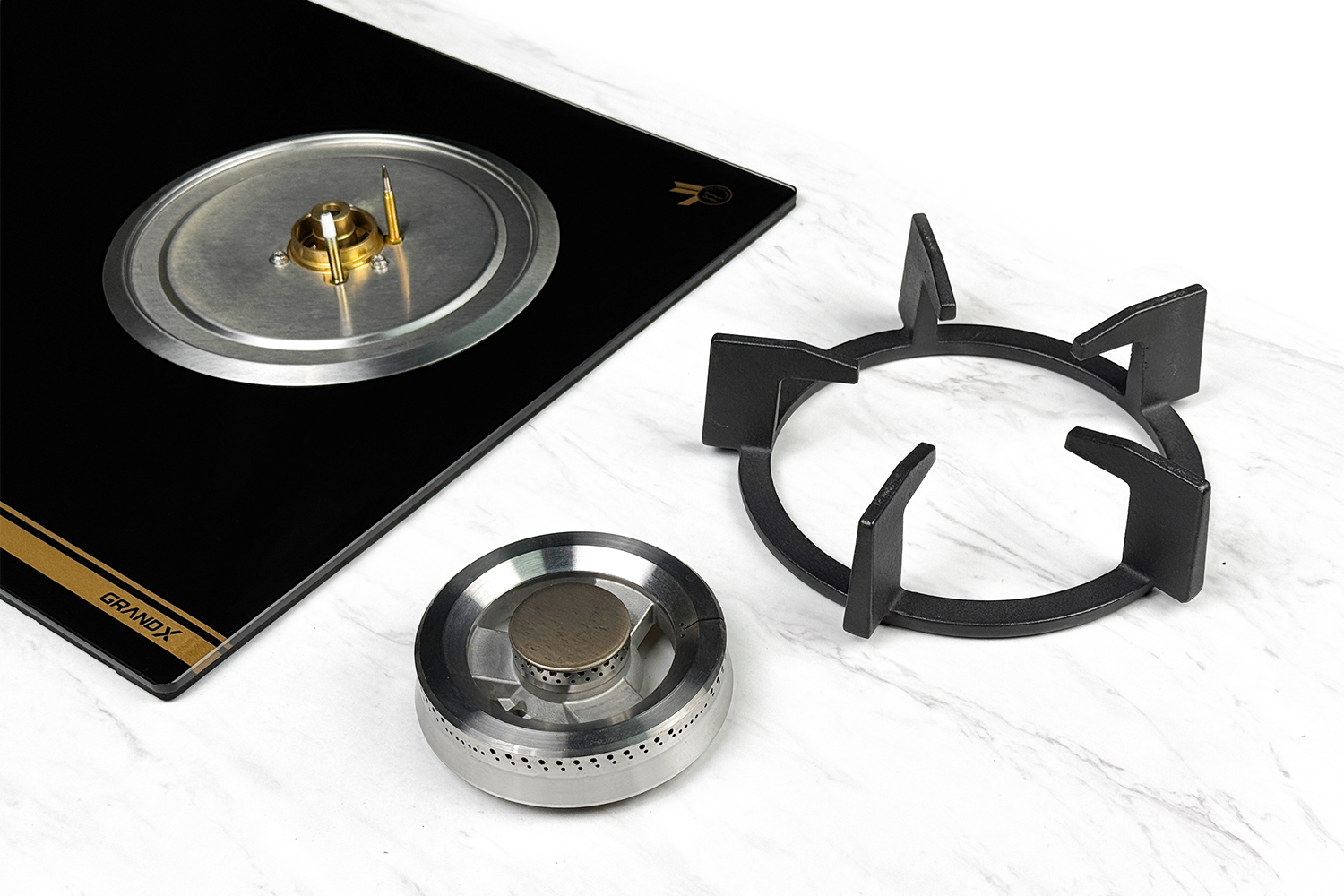 Bếp gas âm kính cao cấp 2 lò nấu GrandX GX GS299D được trang bị kiềng gang đúc chống trượt Bếp gas âm kính cao cấp 2 lò nấu GrandX GX GS299D được trang bị kiềng gang đúc chống trượt