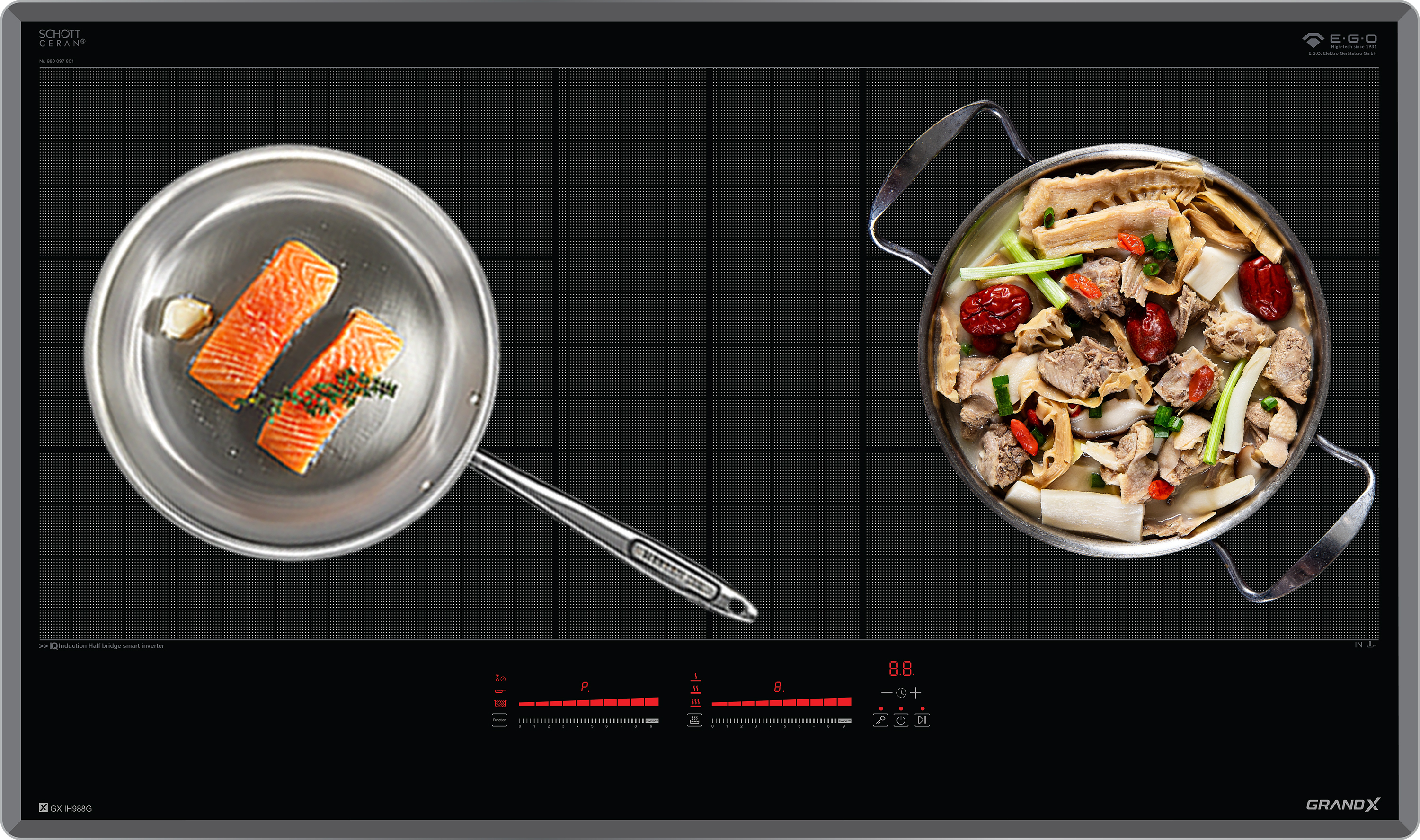 Với công nghệ biến tần Half Bridge Smart INVERTER vượt trội, bếp từ GrandX GX IH988G có khả năng ủ ấm ở các mức nhiệt độ theo ý muốn Với công nghệ biến tần Half Bridge Smart INVERTER vượt trội, bếp từ GrandX GX IH988G có khả năng ủ ấm ở các mức nhiệt độ theo ý muốn
