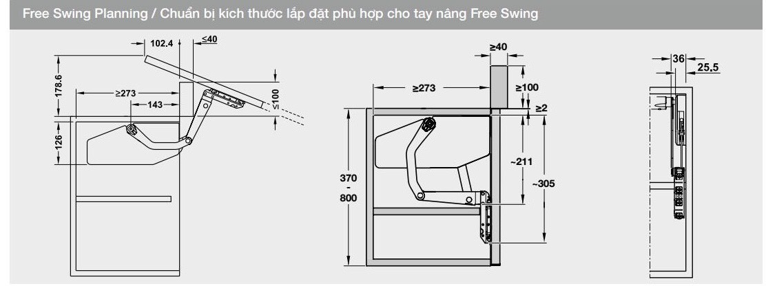 Bộ Tay Nâng Hafele Free Swing 493.05.765
