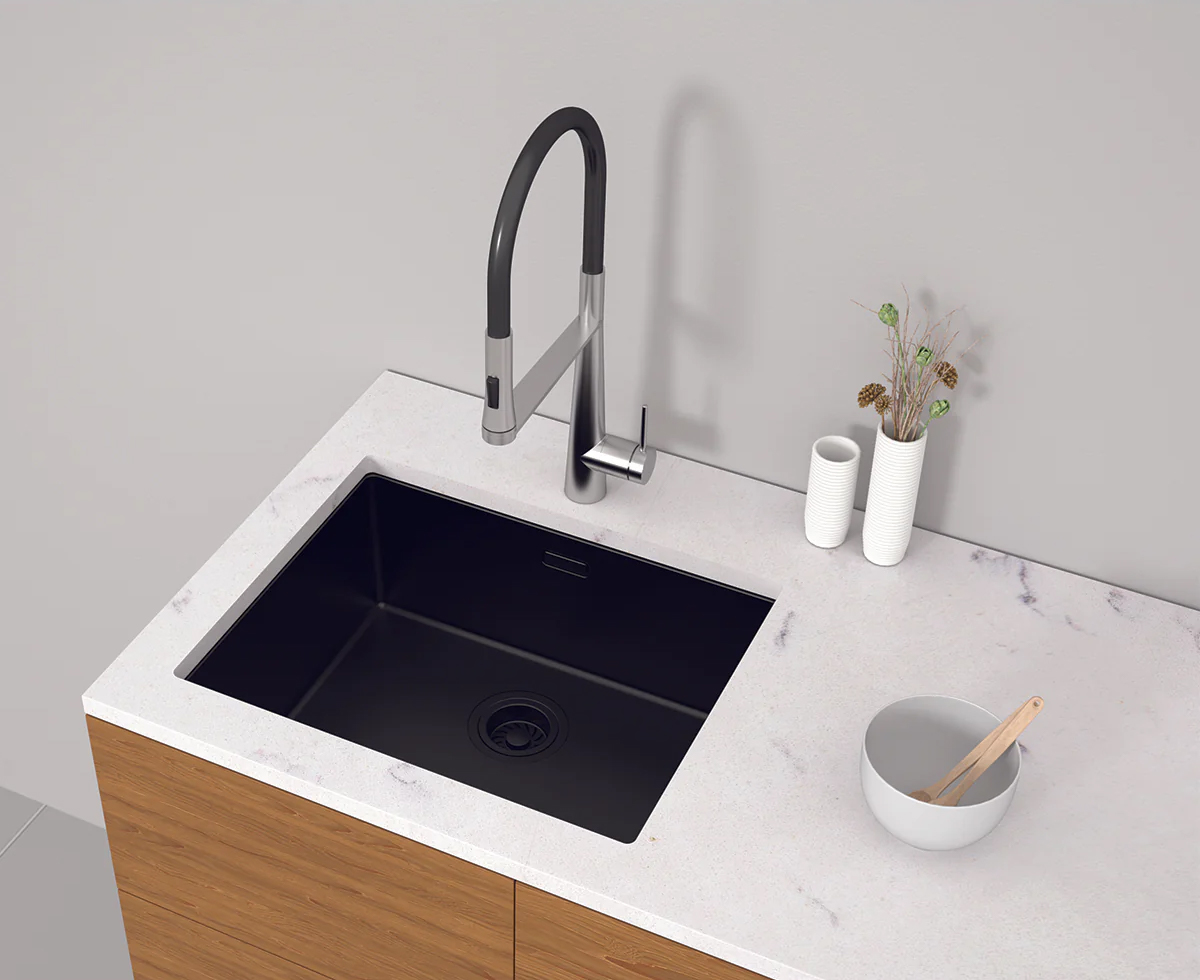 Chậu rửa nhà bếp 1 hố | Inox 304 phủ Nano PVD màu Đen (Matt Black) | Hafele R10 HS25-SSN1S-540 | 567.24.481 | 540 x 440 (mm) Chậu rửa nhà bếp 1 hố | Inox 304 phủ Nano PVD màu Đen (Matt Black) | Hafele R10 HS25-SSN1S-540 | 567.24.481 | 540 x 440 (mm)