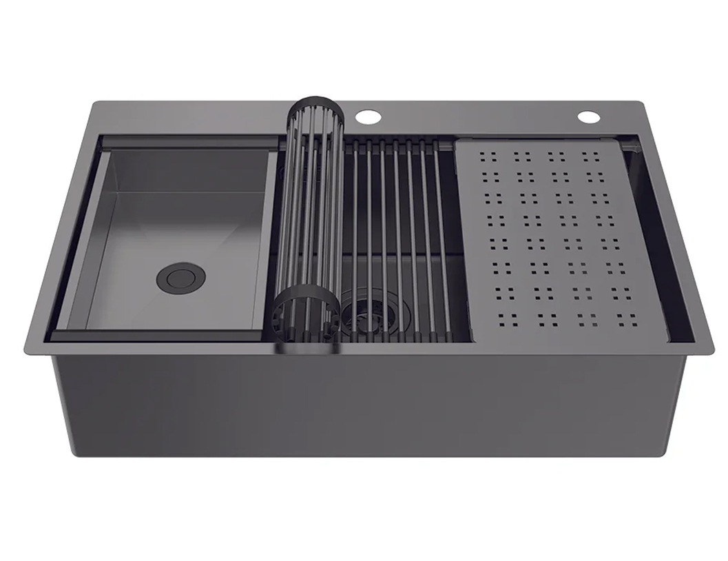 Chậu rửa 1 hố Inox 304 phủ Nano PVD màu Titan (Gun Metal) Hafele WS R10 HS25-SSN1S-7650 | 567.24.484