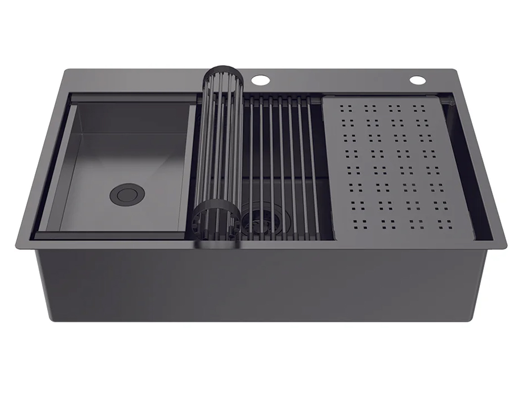 Chậu rửa 1 hố Inox 304 phủ Nano PVD màu Đen (Matt Black) Hafele WS R10 HS25-SSN1S-7650 | 567.24.485