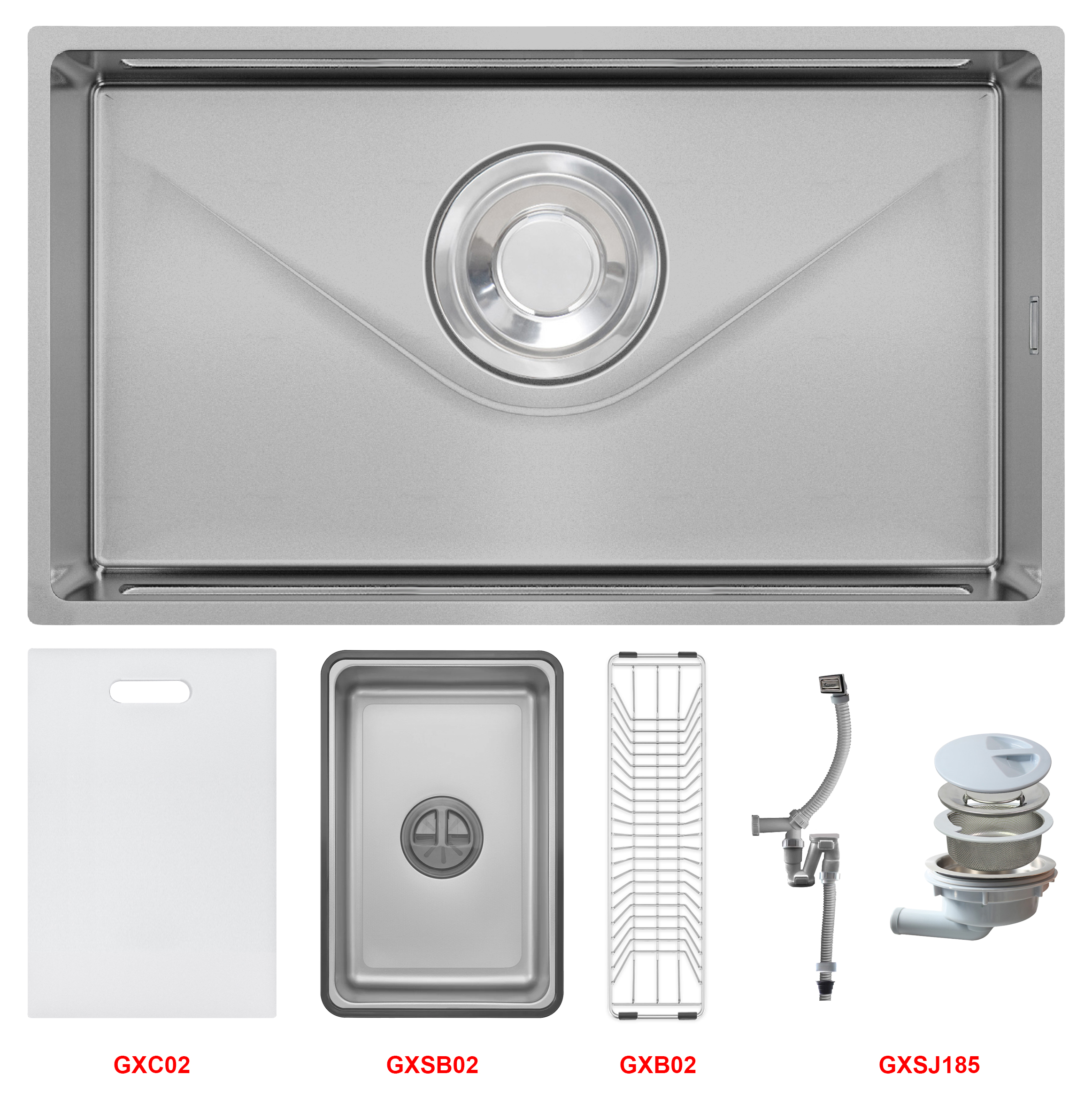 Trọn bộ sản phẩm | Chậu rửa 1 hố lắp âm Inox 304 chống xước Grandx GX7845V Volcano Trọn bộ sản phẩm | Chậu rửa 1 hố lắp âm Inox 304 chống xước Grandx GX7845V Volcano