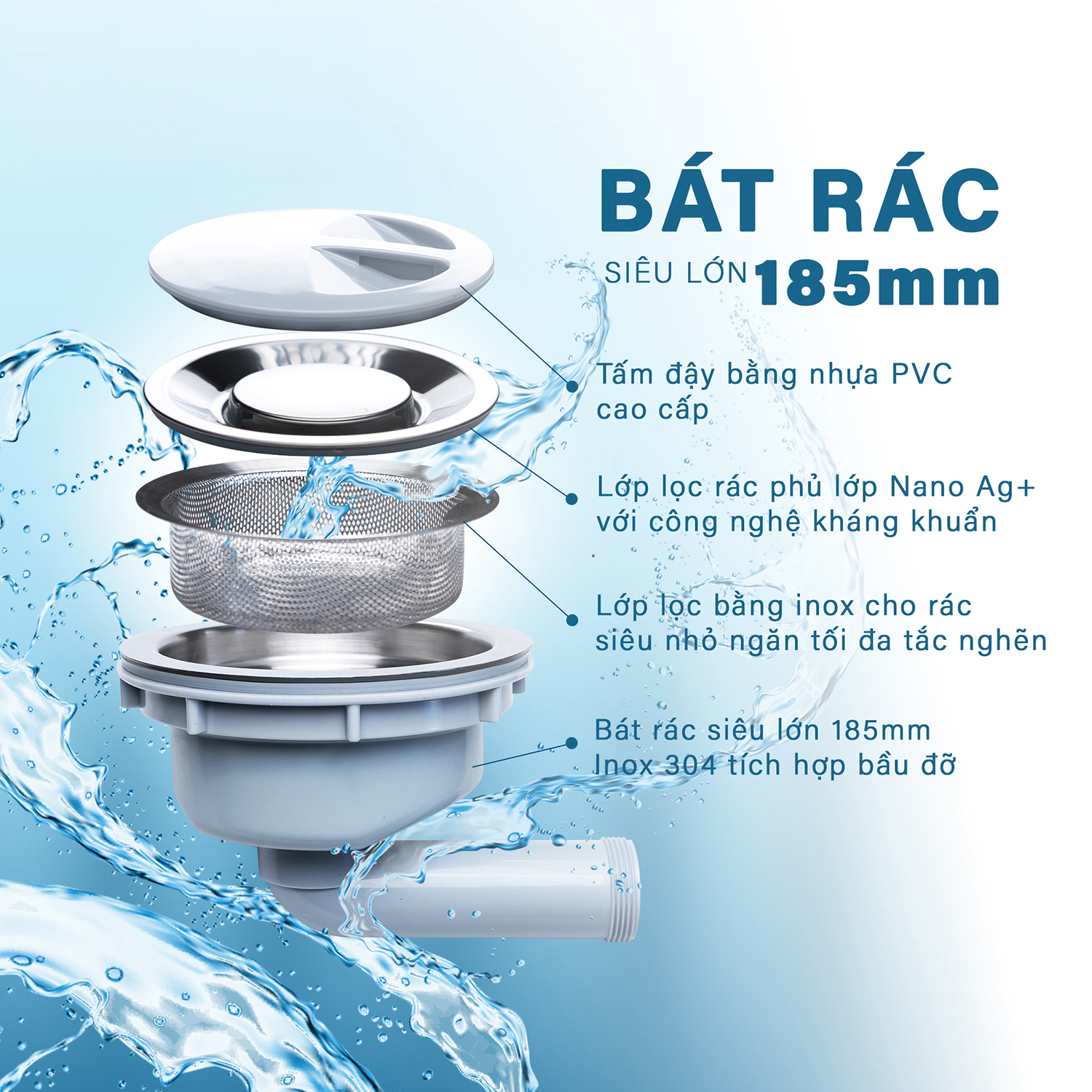 Thiết kế tối ưu với đa lớp thế hệ mới ø185mm, khả năng lọc triệt để, giữ lại toàn bộ cặn bẩn và thoát hết nước, chống tắc nghẽn Thiết kế tối ưu với đa lớp thế hệ mới ø185mm, khả năng lọc triệt để, giữ lại toàn bộ cặn bẩn và thoát hết nước, chống tắc nghẽn