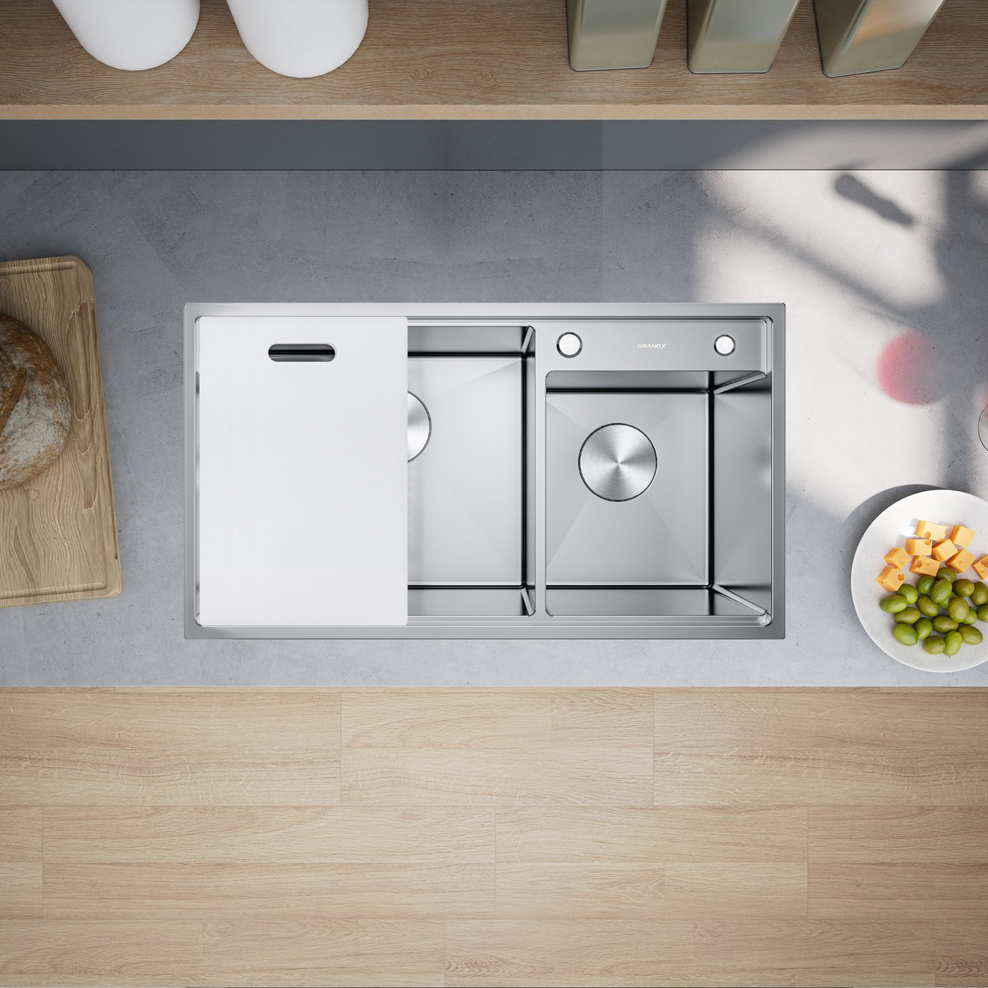 Chậu rửa bát GrandX GX8648DS thiết kế sâu lòng cung cấp không gian đủ cho các công việc lớn hơn. Chậu rửa bát GrandX GX8648DS thiết kế sâu lòng cung cấp không gian đủ cho các công việc lớn hơn.