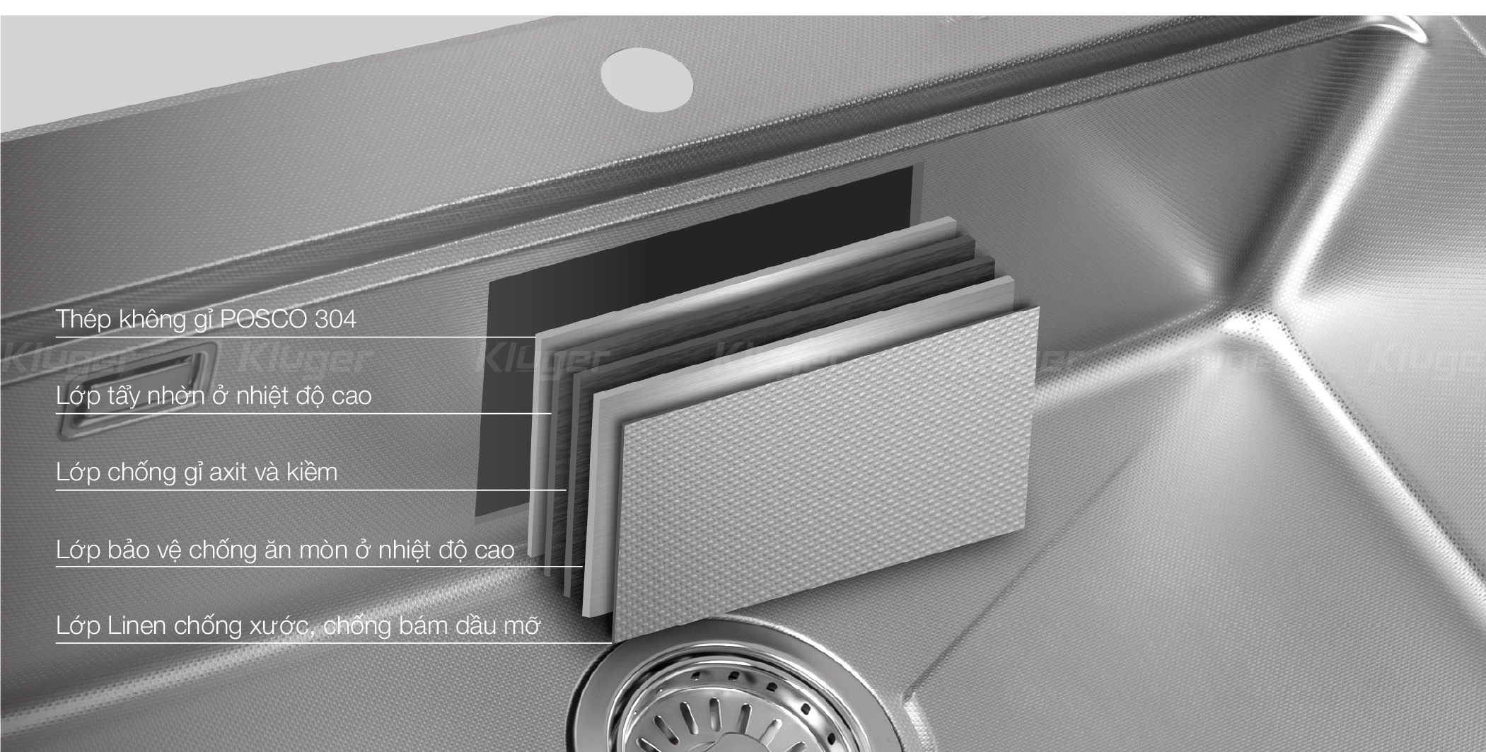 Sử dụng chậu rửa bát Kluger KG7644FS Basic sẽ cảm thấy rõ được sự khác biệt vượt trội so với những sản phẩm thép không gỉ thông thường Sử dụng chậu rửa bát Kluger KG7644FS Basic sẽ cảm thấy rõ được sự khác biệt vượt trội so với những sản phẩm thép không gỉ thông thường
