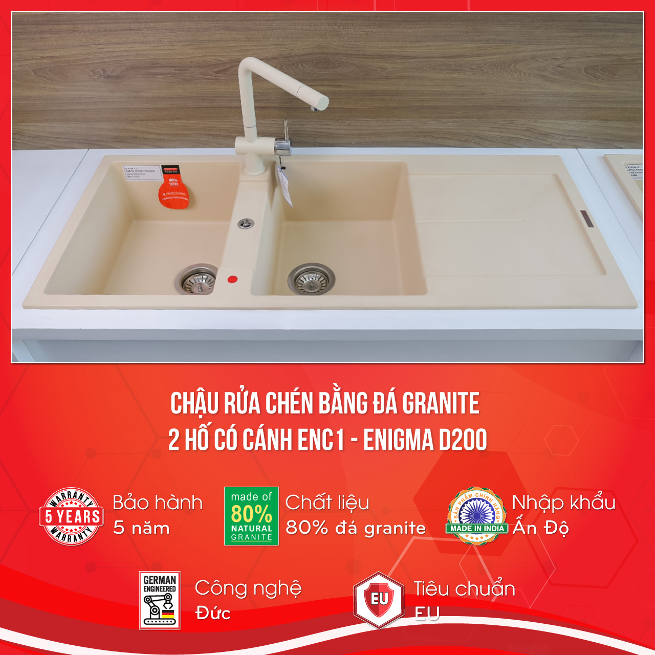 Chậu rửa Carysil ENC1-18 | màu vàng kem - Champagne | nhập khẩu nguyên chiếc từ Ấn Độ Chậu rửa Carysil ENC1-18 | màu vàng kem - Champagne | nhập khẩu nguyên chiếc từ Ấn Độ