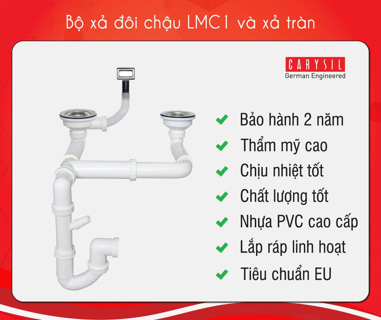 Chậu rửa bằng đá Granite LMC1 của Carysil đã bao gồm đầy đủ bộ xả (xiphong) Chậu rửa bằng đá Granite LMC1 của Carysil đã bao gồm đầy đủ bộ xả (xiphong)