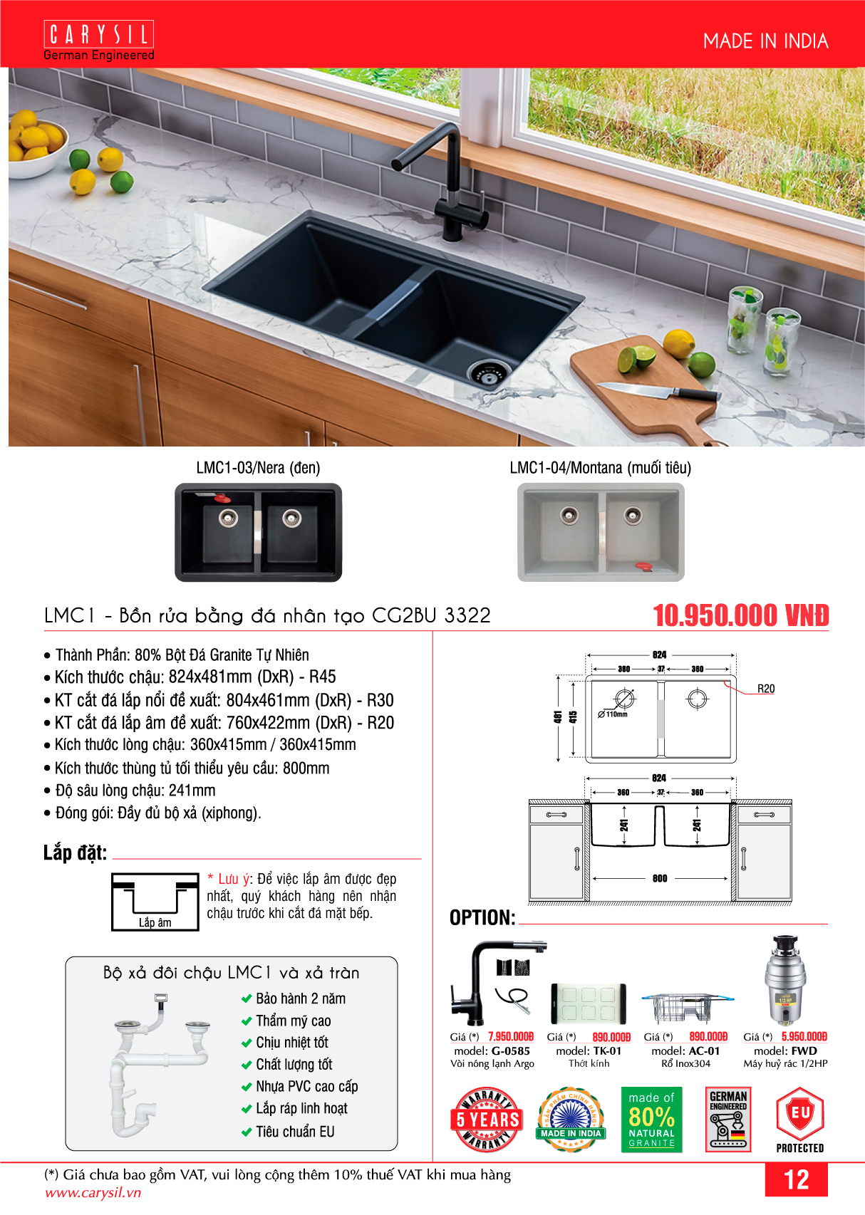 Hình ảnh chi tiết chậu rửa Carysil LMC1-04 Hình ảnh chi tiết chậu rửa Carysil LMC1-04