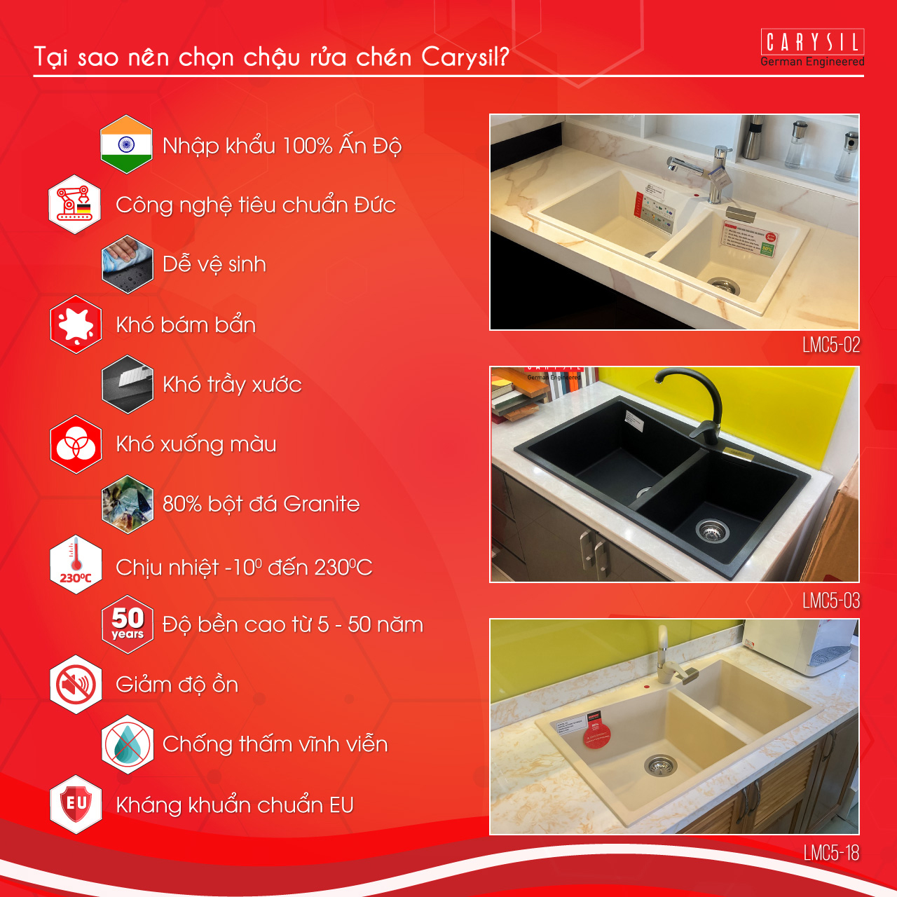 Chậu rửa Carysil LMC5-02 - Vì sao nên chọn chậu Carysil? Chậu rửa Carysil LMC5-02 - Vì sao nên chọn chậu Carysil?