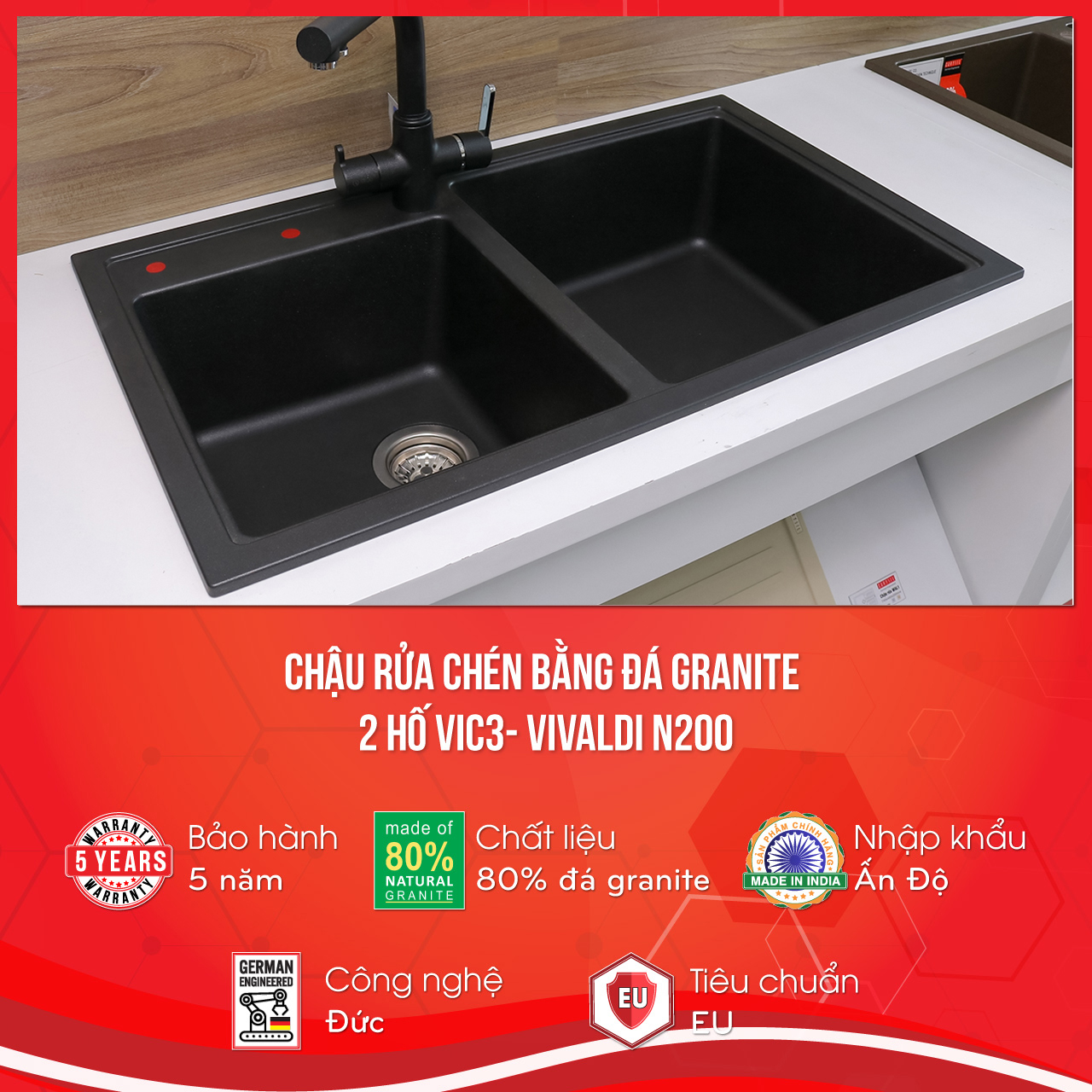 Chậu rửa Carysil VIC3-03 | màu đen - Nera | nhập khẩu nguyên chiếc từ Ấn Độ Chậu rửa Carysil VIC3-03 | màu đen - Nera | nhập khẩu nguyên chiếc từ Ấn Độ