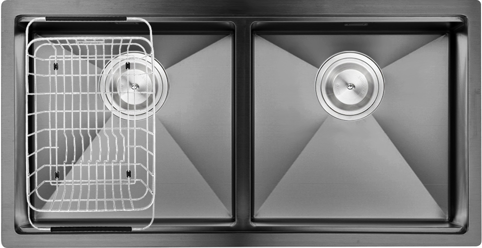 Chậu rửa 2 hố cân cao cấp lắp âm thế hệ mới | Eurogold EUC28845GD | màu đen | 88 x 45cm Chậu rửa 2 hố cân cao cấp lắp âm thế hệ mới | Eurogold EUC28845GD | màu đen | 88 x 45cm