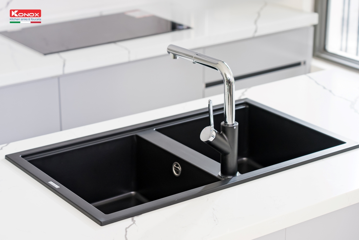 Chậu rửa Konox Phoenix Smart 860 Black - Hình ảnh lắp đặt sản phẩm Chậu rửa Konox Phoenix Smart 860 Black - Hình ảnh lắp đặt sản phẩm