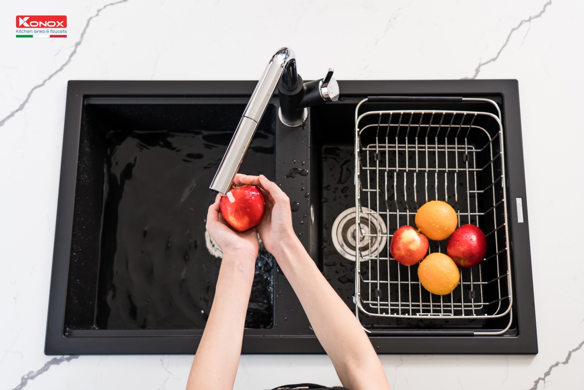 Chậu rửa Konox Phoenix Smart 860 Black - Hình ảnh lắp đặt sản phẩm Chậu rửa Konox Phoenix Smart 860 Black - Hình ảnh lắp đặt sản phẩm