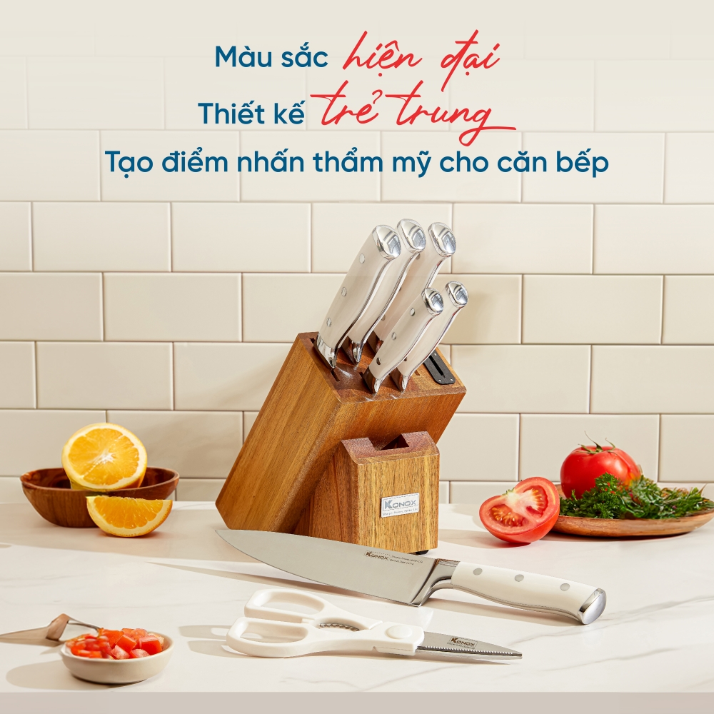 Bộ dao làm bếp cao cấp 7 món | Konox Gouter | Màu sắc hiện đại - Thiết kế trẻ trung Bộ dao làm bếp cao cấp 7 món | Konox Gouter | Màu sắc hiện đại - Thiết kế trẻ trung