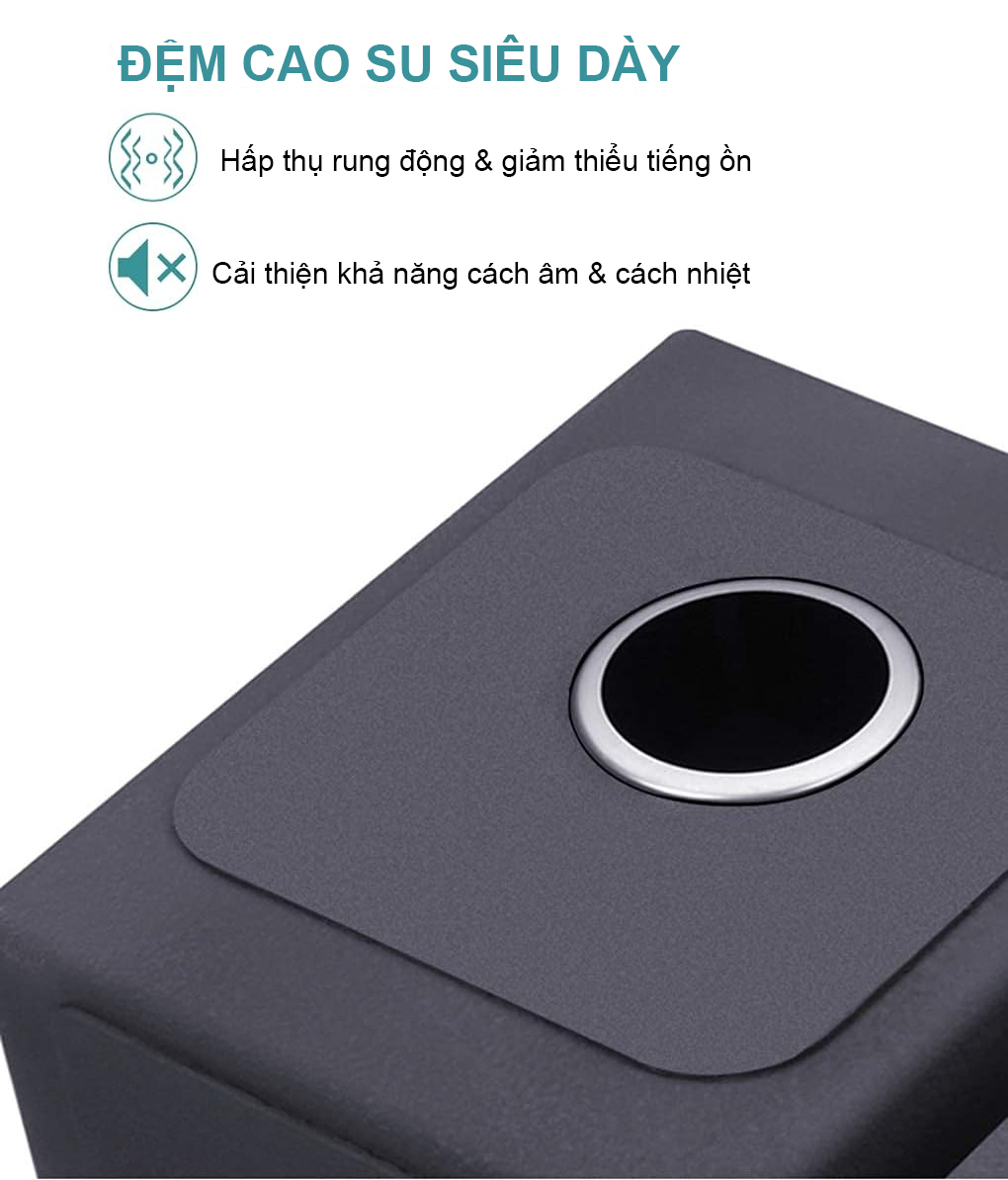 Lớp đệm cao su được đặt dưới chậu rửa Garis GS11.75 có tác dụng giảm tiếng ồn gây ra quá trình rửa bát hoặc sử dụng nước trong chậu.