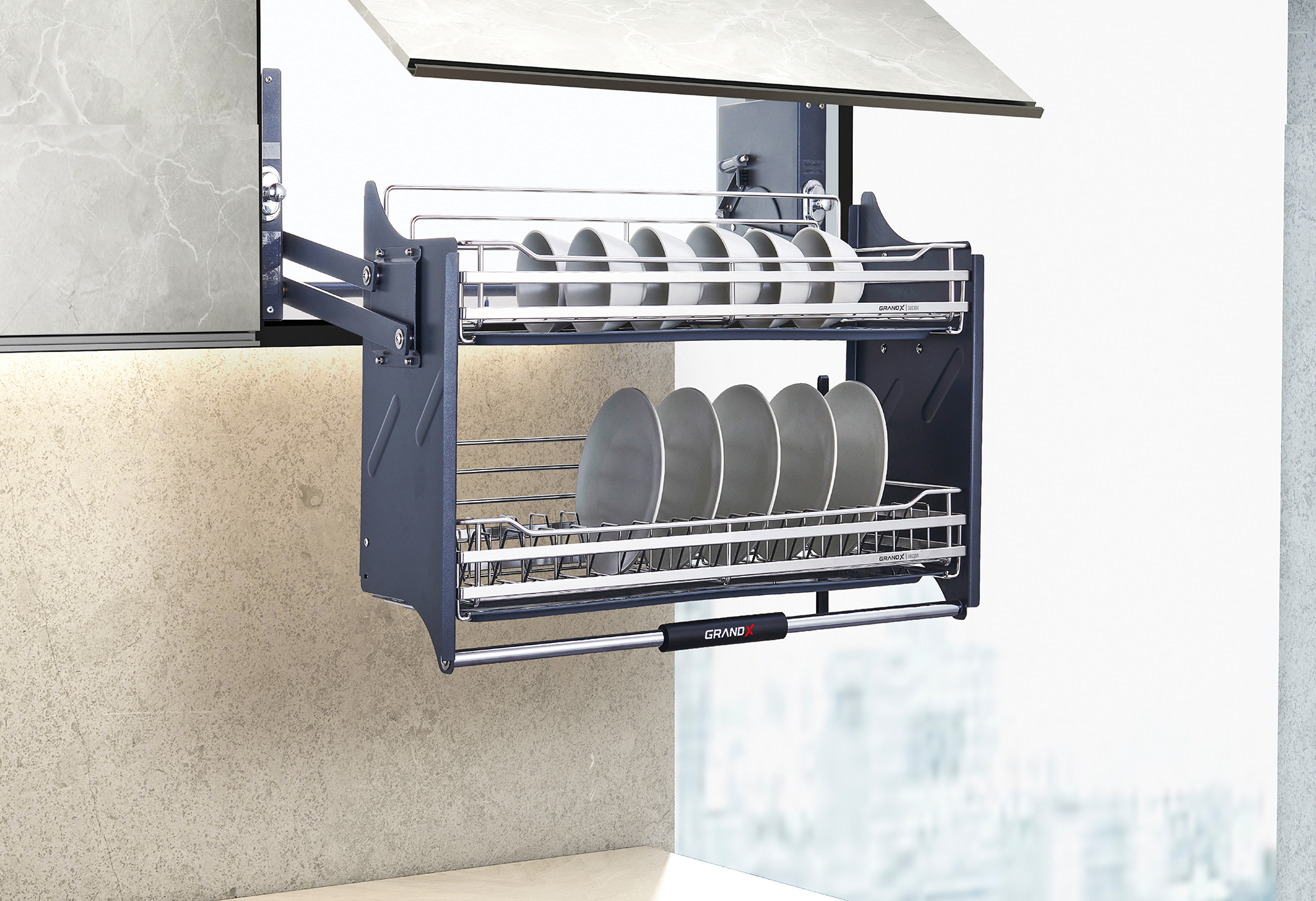 Giá nâng hạ bát đĩa 2 tầng cao cấp | GrandX XL.70S | loại tủ 700mm Giá nâng hạ bát đĩa 2 tầng cao cấp | GrandX XL.70S | loại tủ 700mm