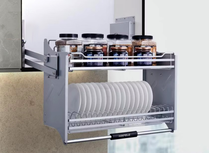 Giá bát đĩa nâng hạ Inox 304 nan dẹt xước mờ | Hafele Kosmo-C Lento 504.76.023 | chiều rộng tủ 900mm Giá bát đĩa nâng hạ Inox 304 nan dẹt xước mờ | Hafele Kosmo-C Lento 504.76.023 | chiều rộng tủ 900mm