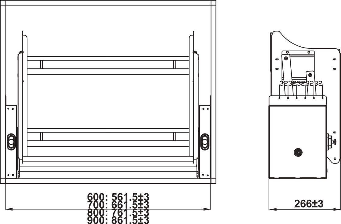 Kích thước sản phẩm | Giá nâng hạ đa năng thép phủ Nano Hafele Oria Kích thước sản phẩm | Giá nâng hạ đa năng thép phủ Nano Hafele Oria