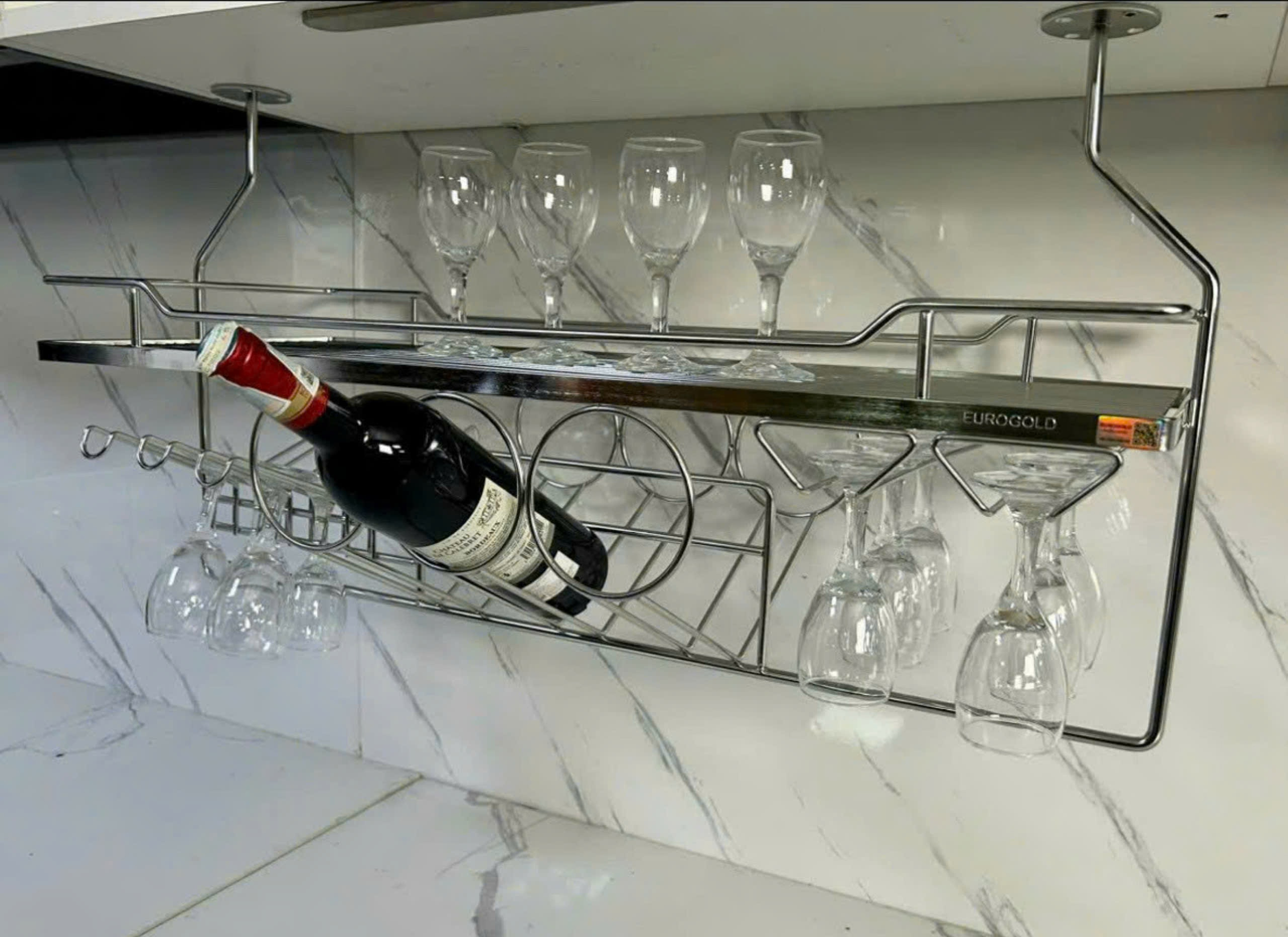 Giá treo ly quầy bar Inox 304 nan dẹt 800mm Eurogold ETL800 | ETW8080 | ETW8080VX