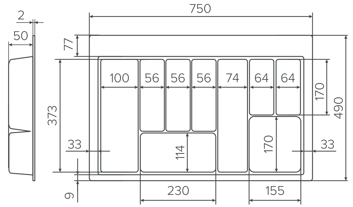 Khay chia thìa dĩa nhựa màu xám vân Carbon Eurogold ETC800 | ETC800CB