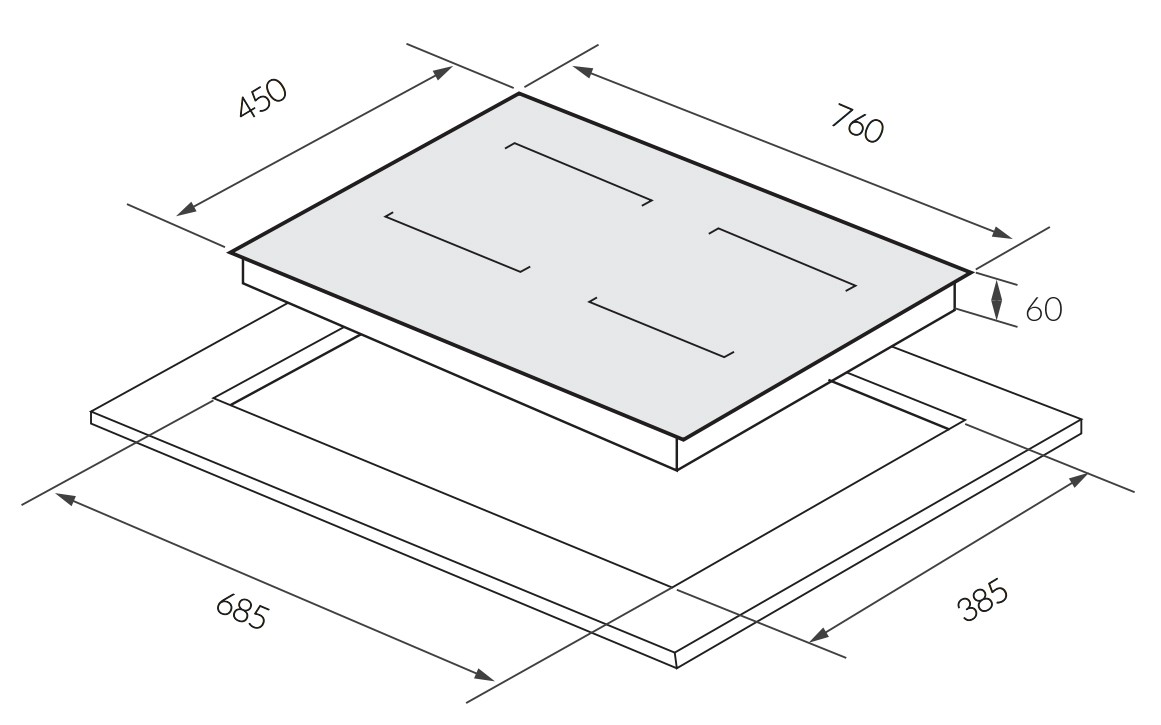 Kích thước sản phẩm | Bếp từ 2 vùng nấu nhập khẩu Malaysia Series 7 GrandX GX IH785Titan Kích thước sản phẩm | Bếp từ 2 vùng nấu nhập khẩu Malaysia Series 7 GrandX GX IH785Titan