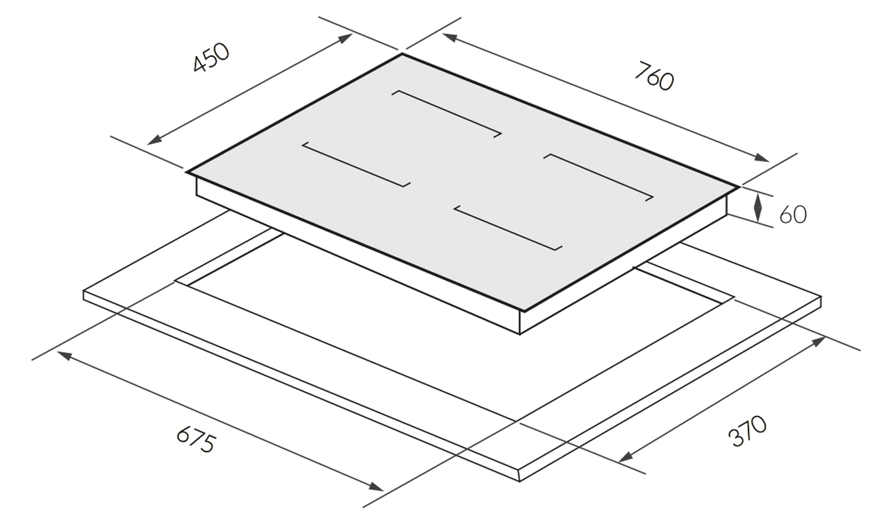 Kích thước sản phẩm | Bếp từ 2 vùng nấu GrandX GX IH988G Kích thước sản phẩm | Bếp từ 2 vùng nấu GrandX GX IH988G