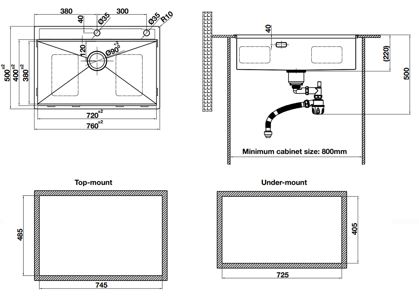 Kích thước lắp đặt sản phẩm | Chậu rửa 1 hố Inox 304 bề mặt vân nổi chống trầy xước Hafele WS R0 HS24-SSN1S-7650 | 567.20.627 Kích thước lắp đặt sản phẩm | Chậu rửa 1 hố Inox 304 bề mặt vân nổi chống trầy xước Hafele WS R0 HS24-SSN1S-7650 | 567.20.627
