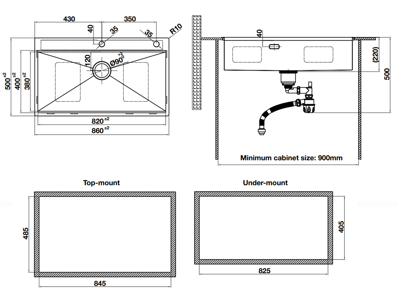 Kích thước lắp đặt sản phẩm | Chậu rửa 1 hố Inox 304 bề mặt vân nổi chống trầy xước Hafele WS R0 HS24-SSN1S-8650 | 567.20.637 Kích thước lắp đặt sản phẩm | Chậu rửa 1 hố Inox 304 bề mặt vân nổi chống trầy xước Hafele WS R0 HS24-SSN1S-8650 | 567.20.637