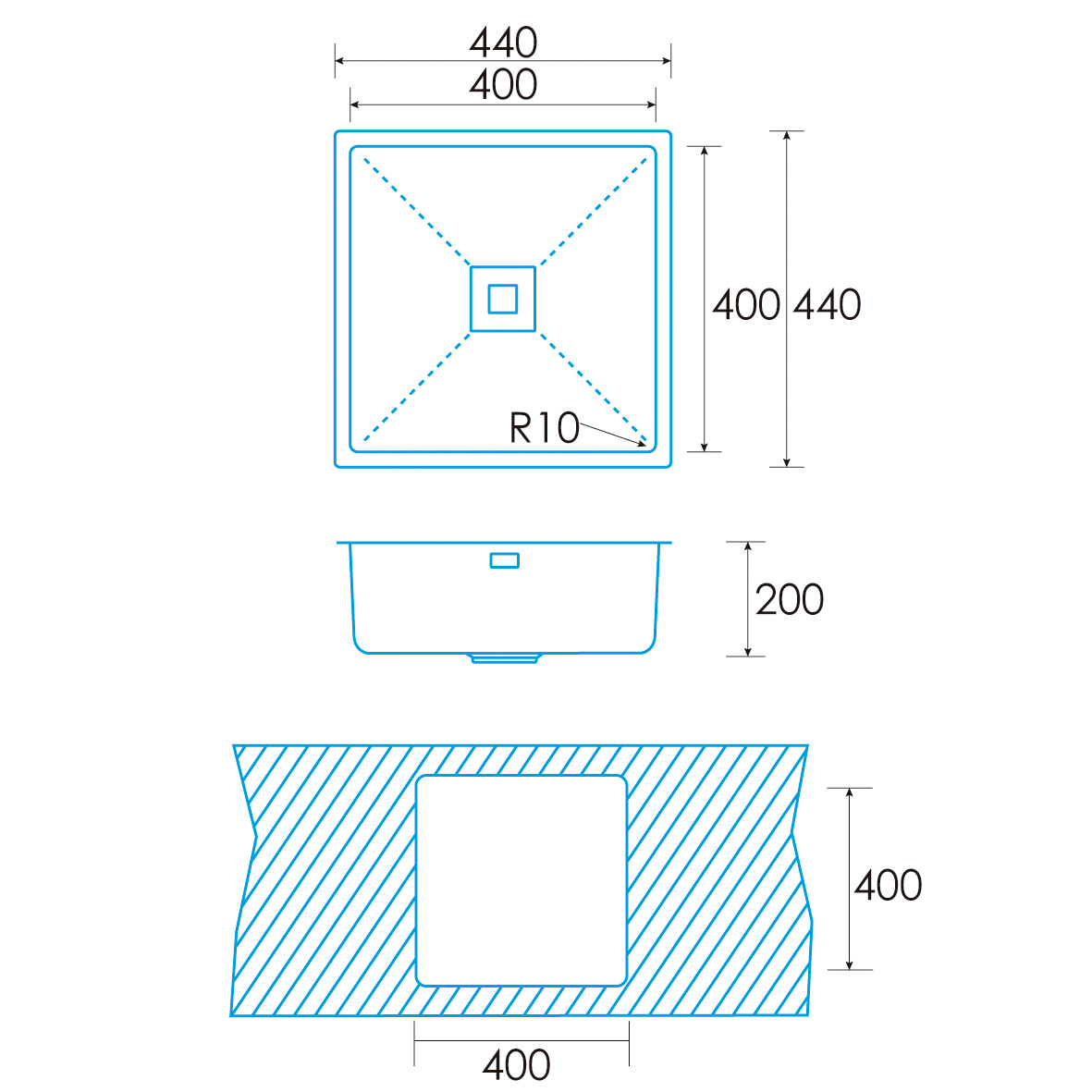 Chậu rửa Edesa MAKALU BE 40X40 1C R-10 | Kích thước sản phẩm Chậu rửa Edesa MAKALU BE 40X40 1C R-10 | Kích thước sản phẩm