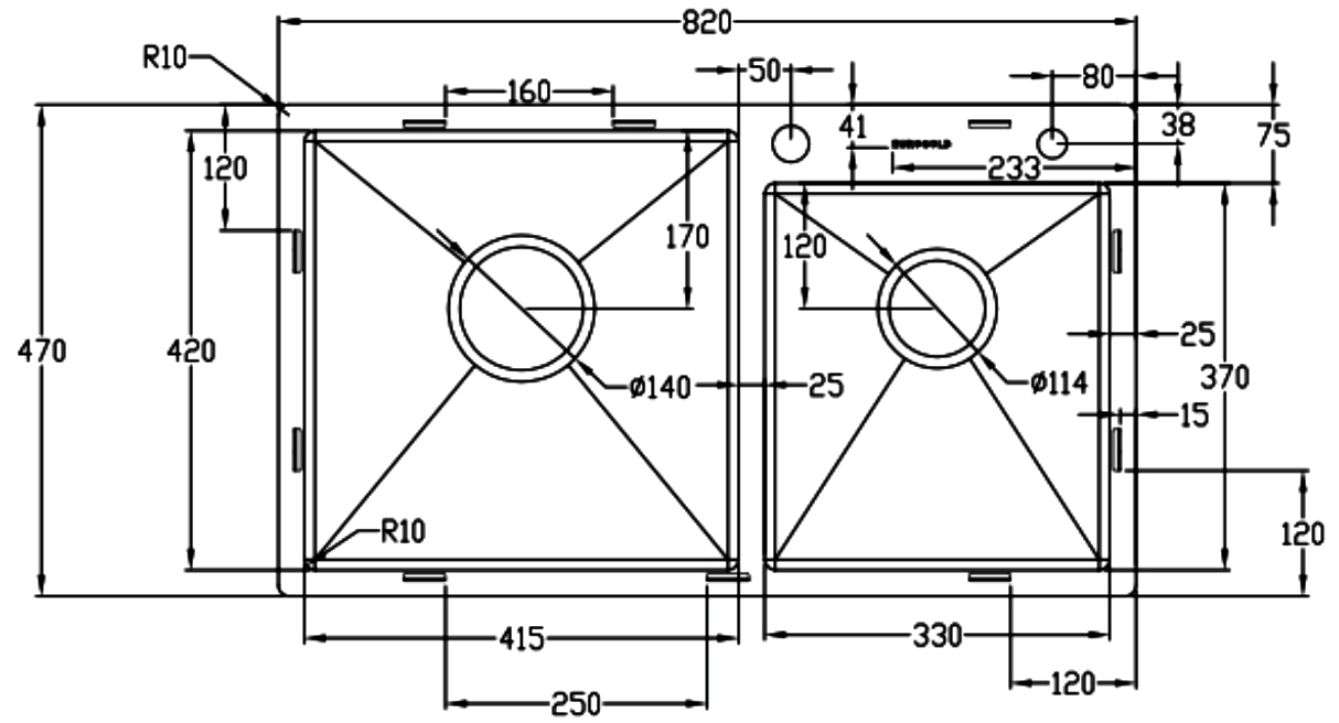 Kích thước sản phẩm | Chậu rửa 2 hố lệch chống xước Inox 304 Eurogold EUC28247EA Kích thước sản phẩm | Chậu rửa 2 hố lệch chống xước Inox 304 Eurogold EUC28247EA