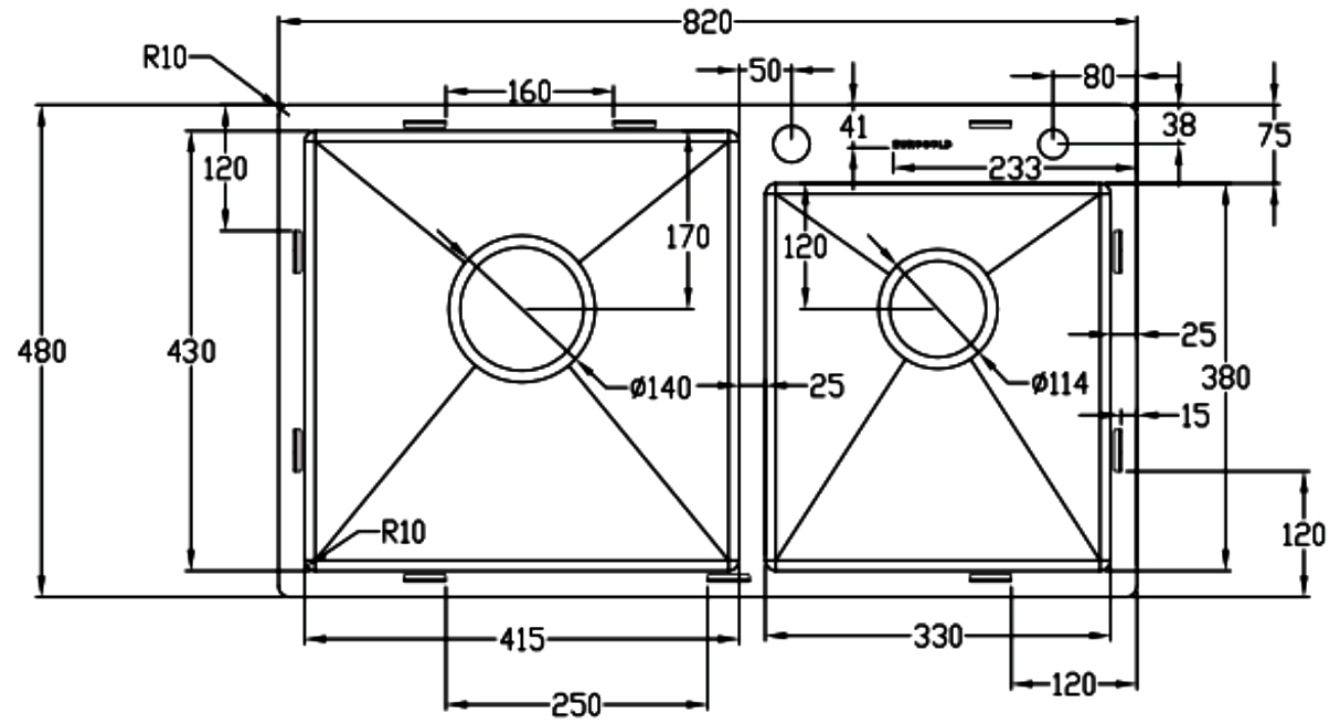 Kích thước sản phẩm | Chậu rửa 2 hố lệch chống xước Inox 304 Eurogold EUC28248GA Kích thước sản phẩm | Chậu rửa 2 hố lệch chống xước Inox 304 Eurogold EUC28248GA