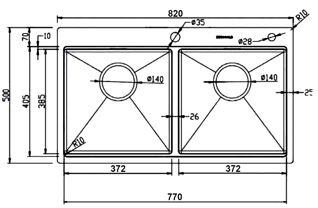 Kích thước sản phẩm | Chậu rửa 2 hố cân chống xước Inox 304 Eurogold EUC28250GA Kích thước sản phẩm | Chậu rửa 2 hố cân chống xước Inox 304 Eurogold EUC28250GA
