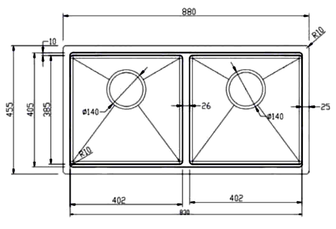Kích thước sản phẩm | Chậu rửa 2 hố cân lắp âm chống xước Inox 304 Eurogold EUC28845GB Kích thước sản phẩm | Chậu rửa 2 hố cân lắp âm chống xước Inox 304 Eurogold EUC28845GB