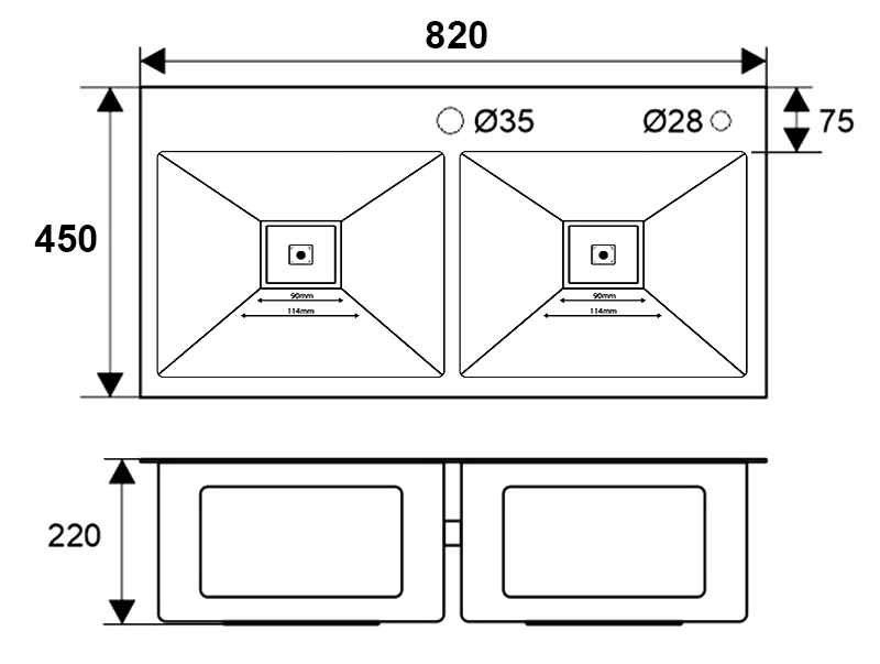 Chậu rửa Kaff KF-HMS8245 - Kích thước sản phẩm Chậu rửa Kaff KF-HMS8245 - Kích thước sản phẩm