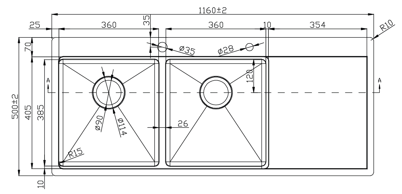Chậu rửa Konox KN11650TD - Bàn phải - Kích thước sản phẩm Chậu rửa Konox KN11650TD - Bàn phải - Kích thước sản phẩm