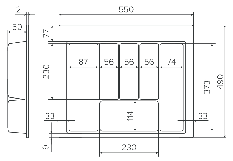 Khay chia thìa dĩa nhựa màu xám vân Carbon Eurogold ETC600 | ETC600CB