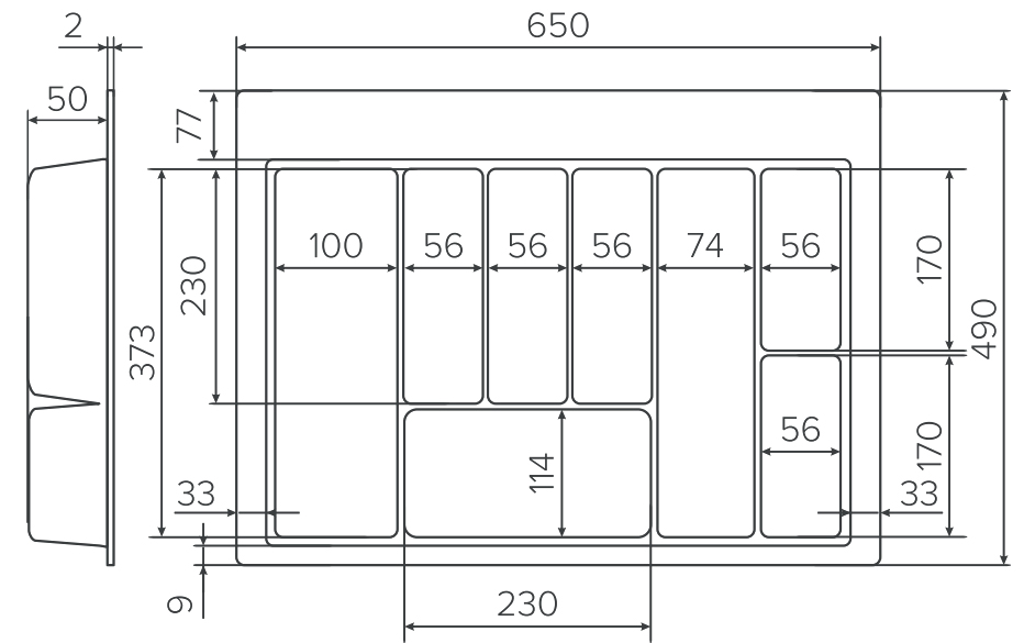 Khay chia thìa dĩa nhựa màu xám vân Carbon Eurogold ETC700 | ETC700CB