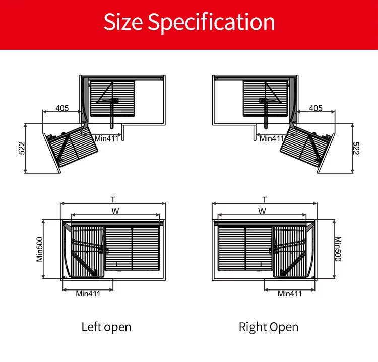 Kích thước lắp đặt | Góc liên hoàn mở phải Inox 304 nan dẹt Eurogold EPSL102 | ELD102R