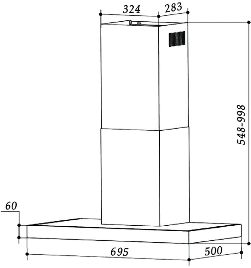 Kích thước lắp đặt sản phẩm | Máy hút mùi áp tường chữ T Inox 70cm Bauer BC70ED Kích thước lắp đặt sản phẩm | Máy hút mùi áp tường chữ T Inox 70cm Bauer BC70ED