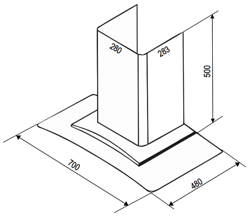 Kích thước lắp đặt sản phẩm | Máy hút mùi áp tường kính cong Inox 70cm Bauer BC70ECN Kích thước lắp đặt sản phẩm | Máy hút mùi áp tường kính cong Inox 70cm Bauer BC70ECN