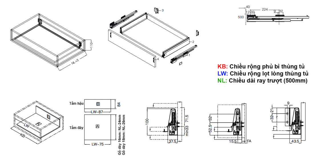 Kích thước lắp đặt | Ray hộp chuyên dụng cho khay chia Eurogold EUSE3G Kích thước lắp đặt | Ray hộp chuyên dụng cho khay chia Eurogold EUSE3G
