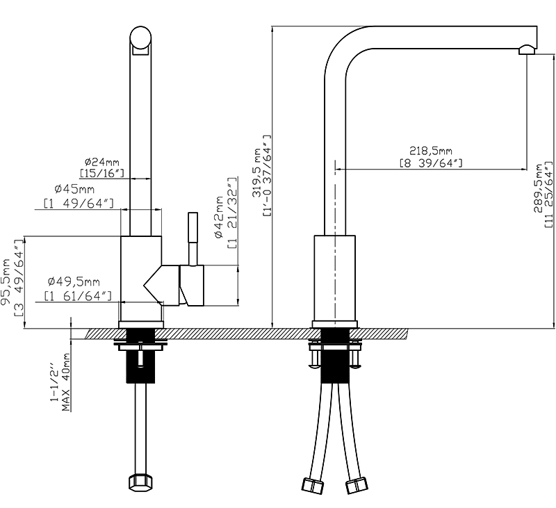 Vòi rửa Grob GF-304SR3HM - Kích thước sản phẩm Vòi rửa Grob GF-304SR3HM - Kích thước sản phẩm