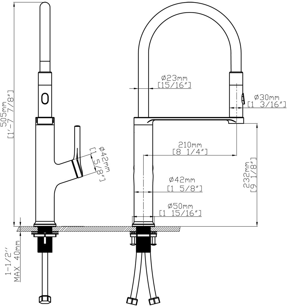 Vòi rửa Grob GF304-01 - Kích thước sản phẩm Vòi rửa Grob GF304-01 - Kích thước sản phẩm