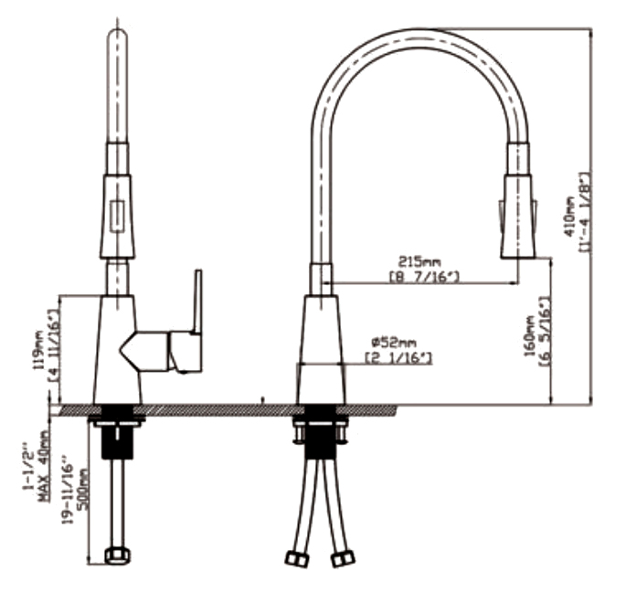 Vòi rửa Grob GFS304-02 - Kích thước sản phẩm Vòi rửa Grob GFS304-02 - Kích thước sản phẩm