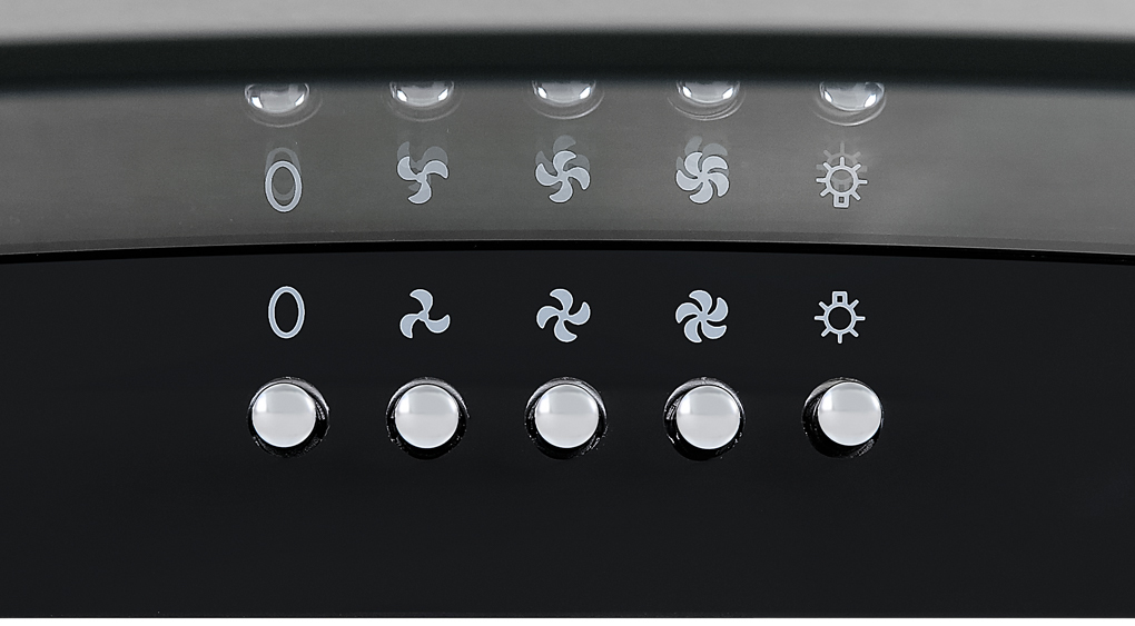 Máy hút mùi áp tường kính cong Inox 70cm Bauer BC70BSB được trang bị bảng điều khiển với các phím bấm nhạy bén Máy hút mùi áp tường kính cong Inox 70cm Bauer BC70BSB được trang bị bảng điều khiển với các phím bấm nhạy bén